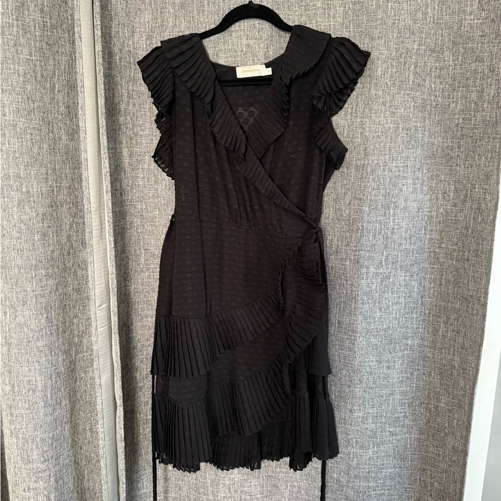 Zimmermann Black Asymmetrical Sundress with Flutter Cap Sleeves